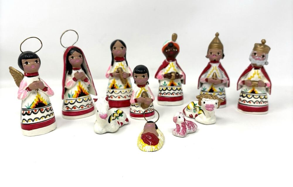 VTG Mexican Hand Painted Folk Art Clay Pottery Nativity Christmas Set Lot 11 Pcs
